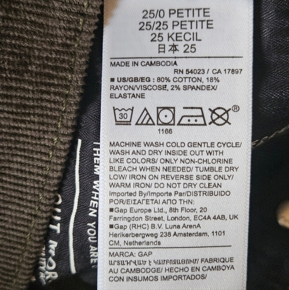 GAP HIGH RISE VINTAGE SLIM CORDUROY PANTS WOMEN'S PETITE SIZE 25|0 - Picture 16 of 16